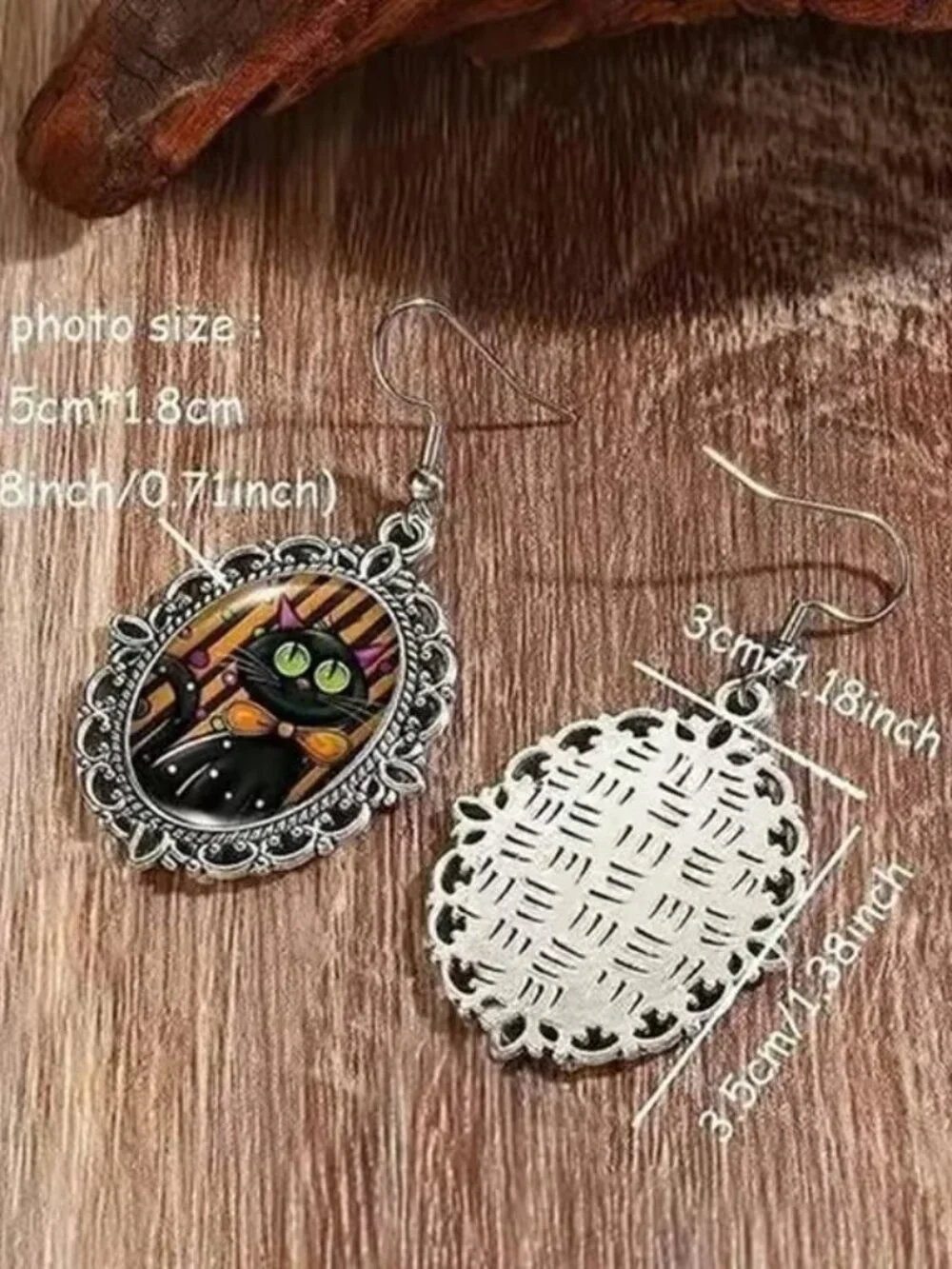 Silver HALLOWEEN Black Cat Dangle Earrings